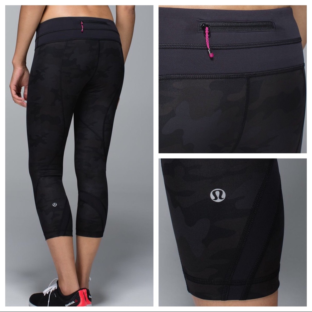 RARE Lululemon CAMO Inspire Crops! Savasana Camo Black Print Size 4